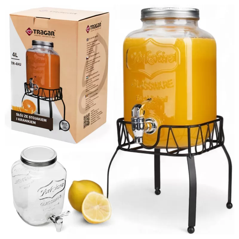 Drankdispenser 4 Liter met Kraantje en Metalen Standaard – Glazen Sapdispenser – Limonadedispenser voor Water, Sap & IJsthee