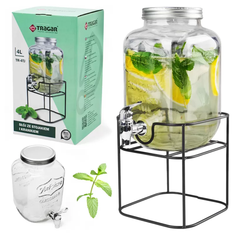 Drankdispenser 4 Liter met Kraantje en Metalen Standaard – Glazen Sapdispenser – Limonadedispenser voor Water, Sap & IJsthee