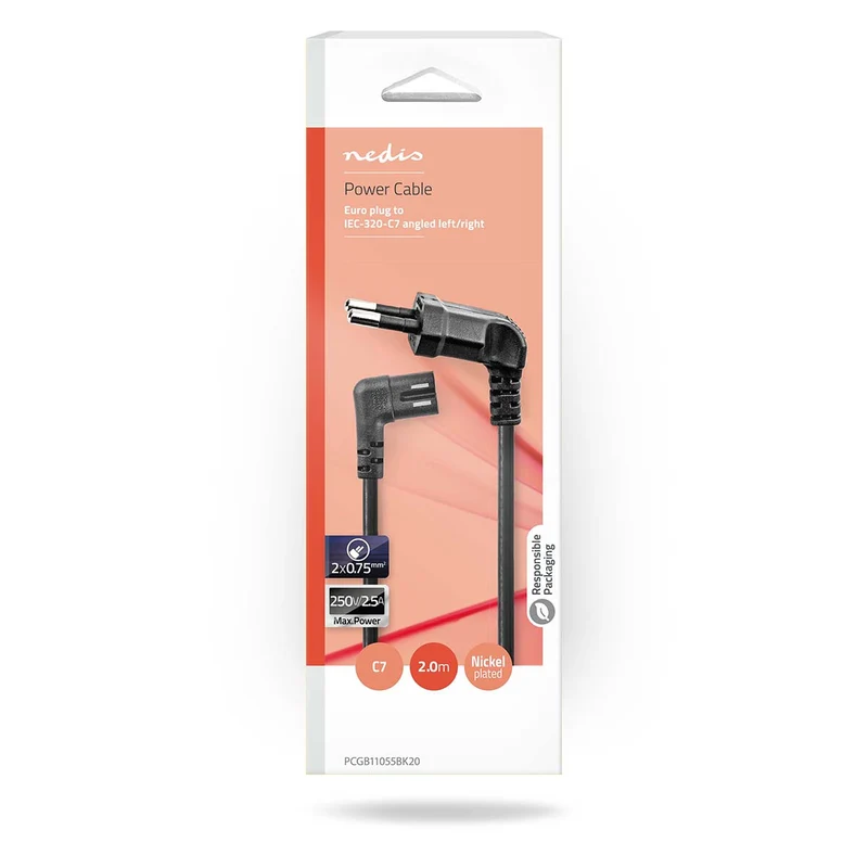 Stroomkabel Euro Male - IEC-320-C7 - Gehoekt