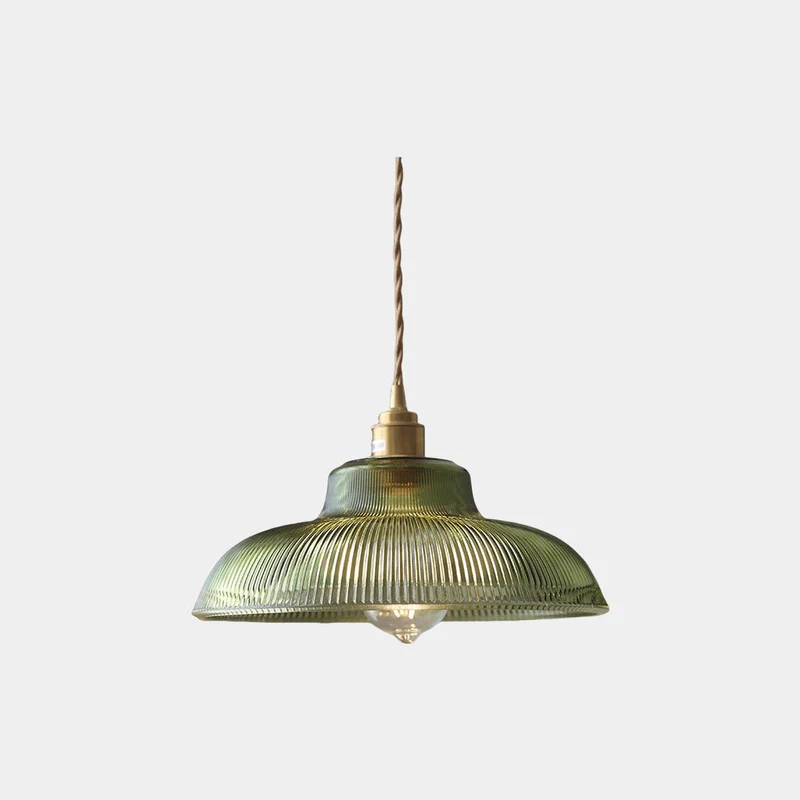 Hanglamp Geribbeld Glas Groen Messing Art Deco Vintage Eetkamer Sfeervol Warm Licht Retro Stijl Design | Sansoti