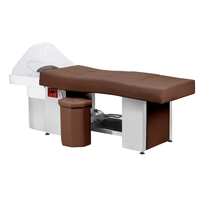 Gabbiano 017 Head Spa Kapperswastafel met Ligstoel Bruin – Waterfall Hydrotherapie – Stoomtherapie – LED – Luxe Japanse Hoofdspa Unit