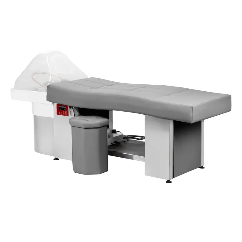 Gabbiano 017 Head Spa Kapperswastafel met Ligstoel Grijs – Waterfall Hydrotherapie – Stoomtherapie – LED – Luxe Japanse Hoofdspa Unit