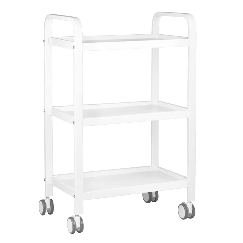 Cosmetische Assistententafel HS-09 Wit – 3 Planken – Metalen Roltafel – Verrijdbaar – Professionele Salon Trolley