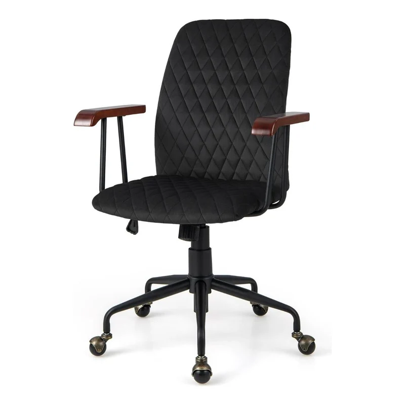 Trendmix Vintage Bureaustoel Zwart – Fluweel, Verstelbaar & Draaibaar – Tot 150 kg