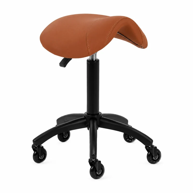 Gabbiano Kapperskruk Bruin – Ergonomische Zadelkruk met Gasveer – Professionele Werkstoel met Wielen