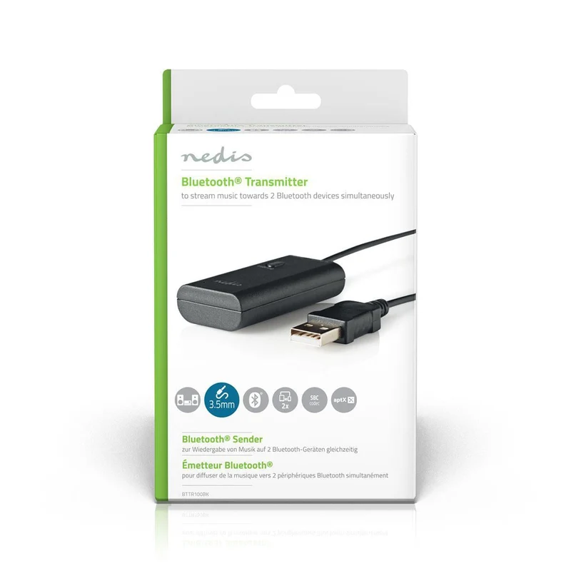 Bluetooth®-Zender Ingangen audio / video / data: 1x 3.5 mm - Maximaal 2 Apparaten - Zwart