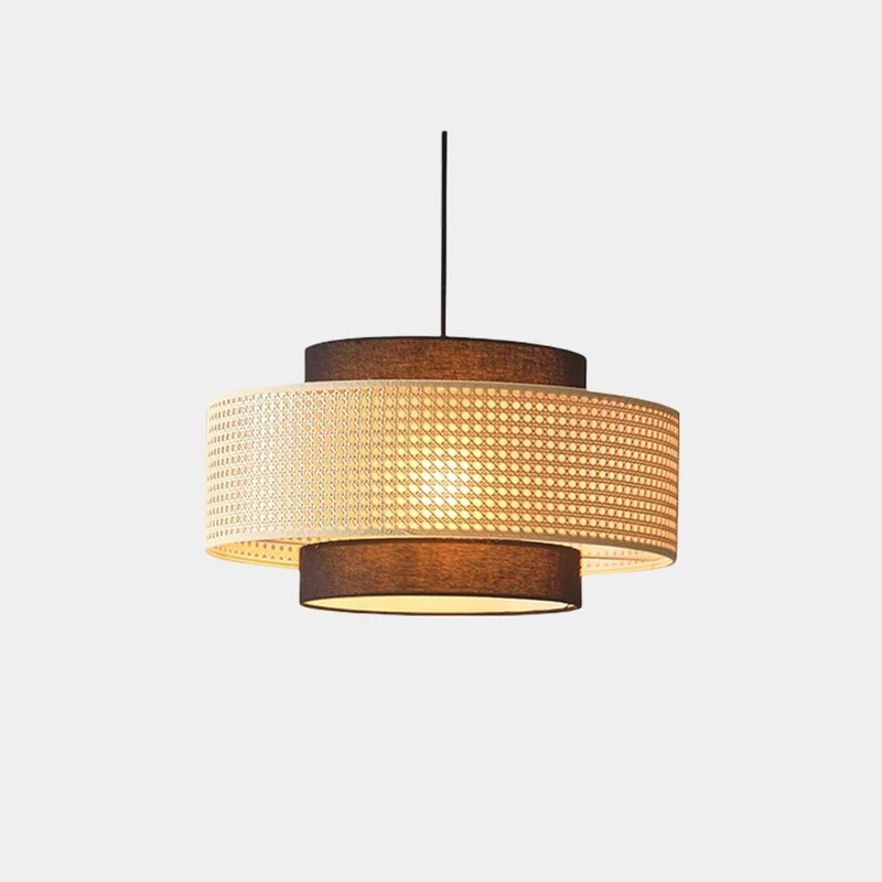 Hanglamp Rotan Stof Rond Natuurlijk Japandi Sfeer Dubbele Kap Eetkamer Woonkamer LED Hangverlichting Modern | Sansoti