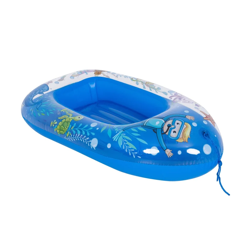 SunClub Opblaasbare Kinderboot Blauw – 105 x 65 cm – Opblaasbare Zwembadboot Met Trekkoord – Voor Kinderen 3-6 Jaar