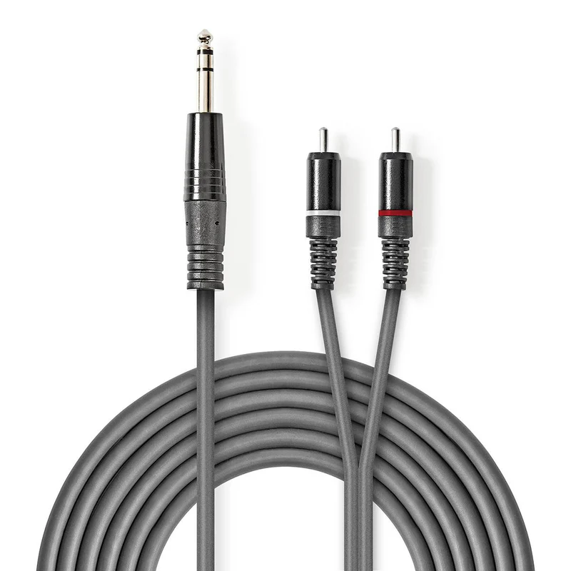 Stereo-Audiokabel 6,35 mm Male - 2x RCA Male - Vernikkeld