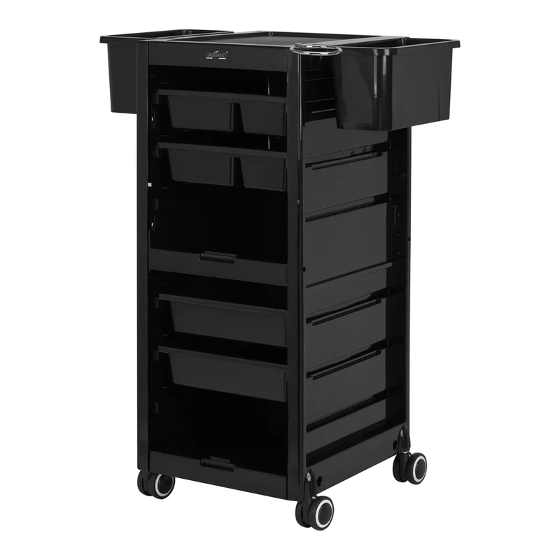 Gabbiano 68B Kappersassistent – Zwart – 6 Lades – Verrijdbare Trolley – Föhnhouder – Salon Organizer
