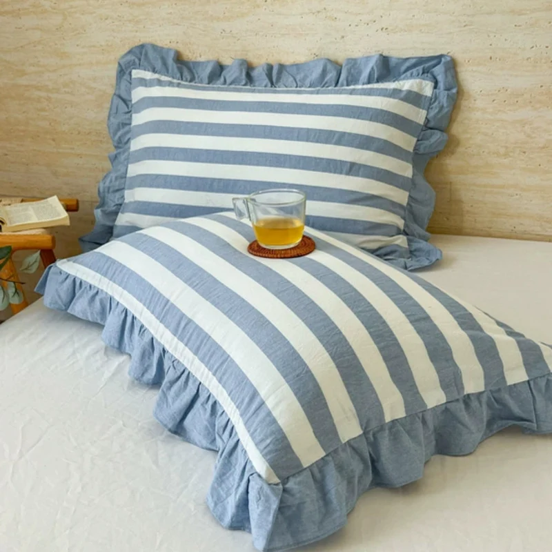 Kussenslopen met Ruches en Streepdessin voor Queen Size Kussen Romantische Slaapkamer Bedtextiel Decoratie | Sansoti