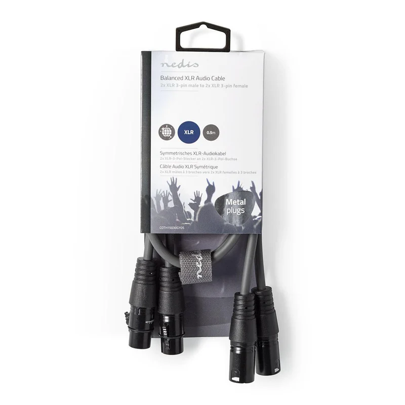 Gebalanceerde Audiokabel 2x XLR 3-Pins Male - 2x XLR 3-Pins Female - Vernikkeld
