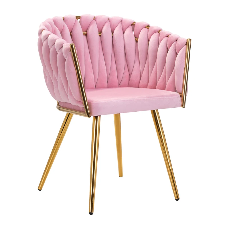 4Rico QS-GW06G Salonstoel Fluweel Roze – Luxe Make-upstoel – Velours – Goudkleurig Frame – Zonder Wielen