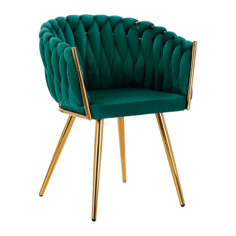 4Rico QS-GW06G Salonstoel Fluweel Groen – Luxe Make-upstoel – Velours – Goudkleurig Frame – Zonder Wielen