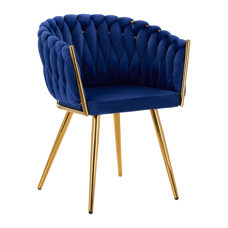 4Rico QS-GW06G Salonstoel Fluweel Marineblauw – Luxe Make-upstoel – Velours – Goudkleurig Frame – Zonder Wielen