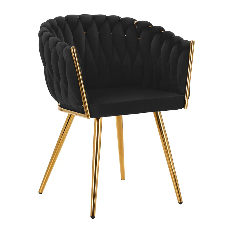 4Rico QS-GW06G Salonstoel Fluweel Zwart – Luxe Make-upstoel – Velours – Goudkleurig Frame – Zonder Wielen