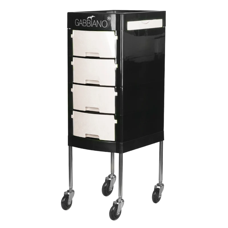 Gabbiano FT65-1 Kappersassistent Zwart-Wit – Professionele Werkwagen met 5 Lades – Op Rubber Wielen