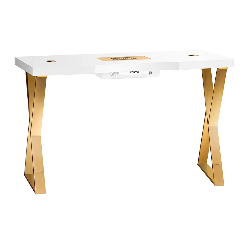 MOMO 04-GL Manicure Tafel met Afzuiging – Luxe Nageltafel met Cassette Stofafzuiger – Wit & Goud