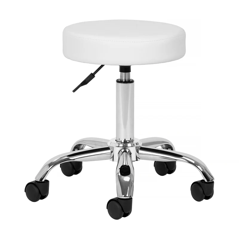 Kapperskruk op Wielen Wit – Verstelbare Salonkruk & Tabouret AM-310V