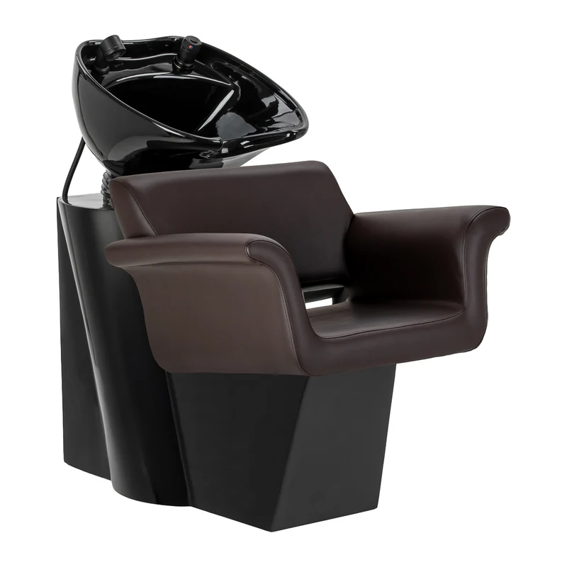 Gabbiano Lucca Kapperswasstation Bruin – Zwarte Keramische Wasbak – Ergonomische Wasunit – Luxe Salon Wastafel