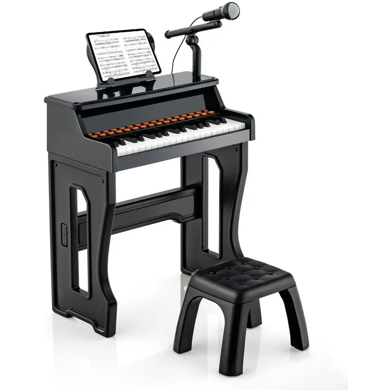 Trendmix 37 Toetsen Elektronisch Kinderpiano - Kinderpiano met kruk, Microfoon en Bladmuziekstandaard - Piano voor kinderen vanaf 3 jaar- 41 x 22,5 x 49 cm Zwart