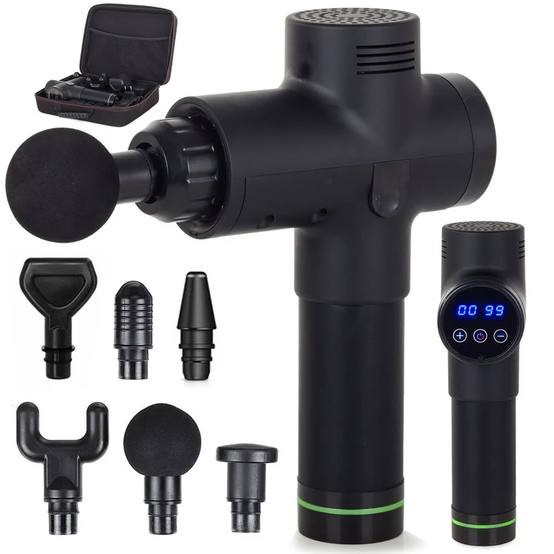 Massage gun met 6 opzetstukken zeer intensief zwart