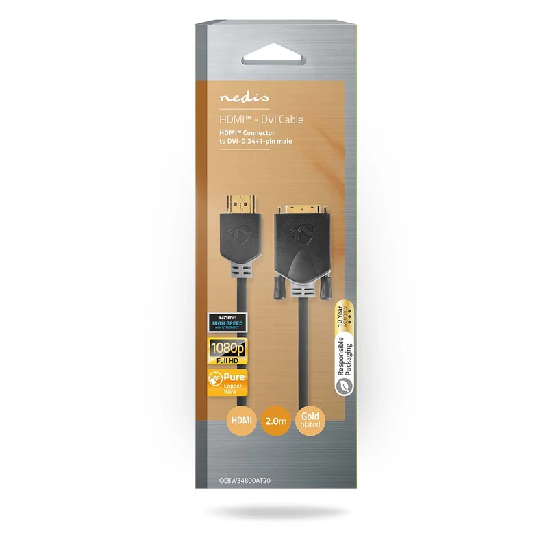 HDMI™ Kabel HDMI™ Connector - DVI-D 24+1-Pins Male - 1080p
