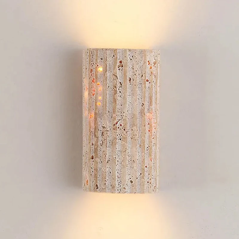 Travertijn Wandlamp Cilinder E27 Natuursteen Verlichting Voor Gang Slaapkamer Woonkamer 16.5cm Hoog Sfeervol | Sansoti