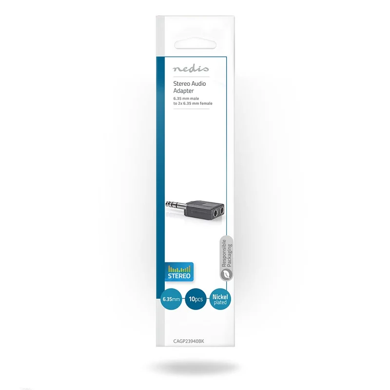 Stereo-Audioadapter 6,35 mm Male - 2x 6,35 mm Female - Vernikkeld