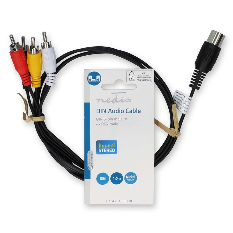 DIN-Audiokabel DIN 5-Pins Male - 4x RCA Male - Vernikkeld