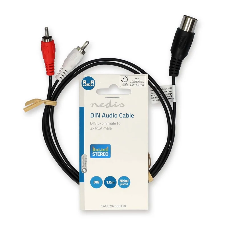 DIN-Audiokabel DIN 5-Pins Male - 2x RCA Male - Vernikkeld