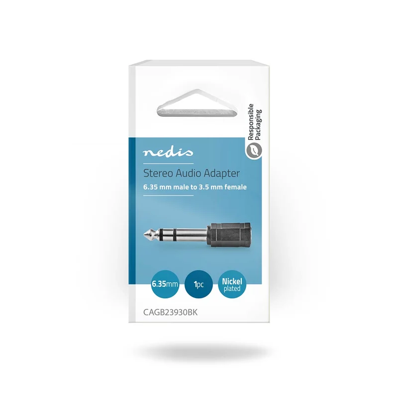 Stereo-Audioadapter 6,35 mm Male - 3,5 mm Female - Vernikkeld