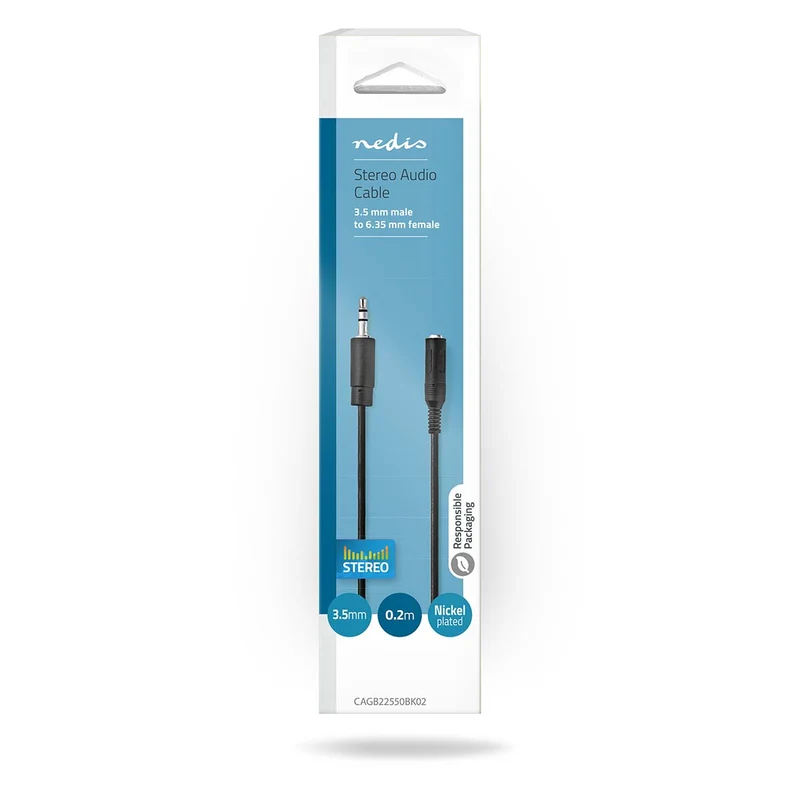 Stereo-Audiokabel 3,5 mm Male - 6,35 mm Female - Vernikkeld