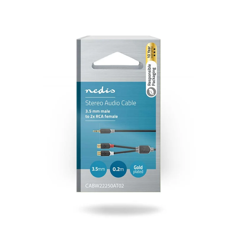 Stereo-Audiokabel 3,5 mm Male - 2x RCA Female - Verguld