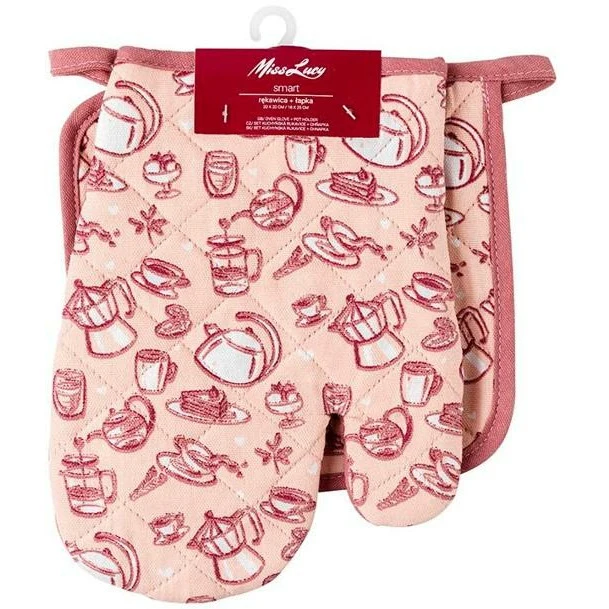 Miss Lucy Smart ovenhandschoen en pan lap set van 2 stuks 18 x 25 cm roze