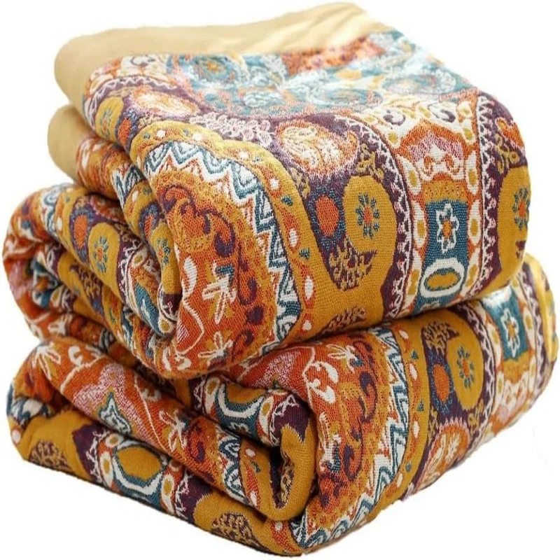 Omkeerbare Plaid in Boho-Stijl met Koelend Effect – Dubbelzijdig Zomerdeken met Vochtafvoer – Zacht Katoenen Sprei voor Warme Nachten – Moderne Deken met Zonsopgang-Patroon | Sansoti