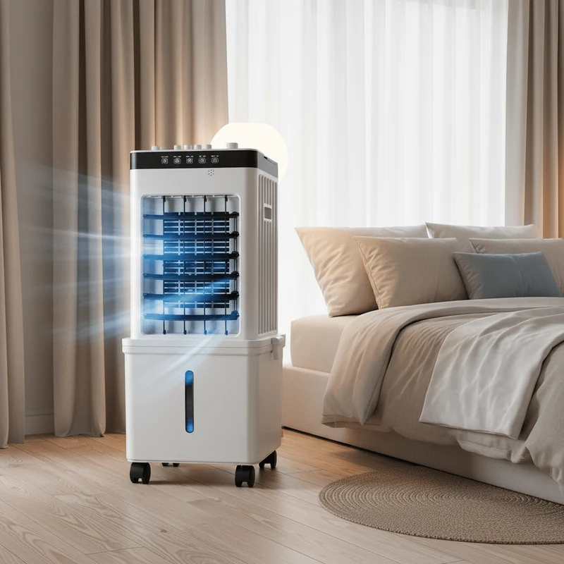 Mobiele Luchtkoeler met Waterkoeling 15L – Ventilator met Zwenkfunctie en IJskoeling voor Slaapkamer, Woonkamer en Kantoor | Sansoti