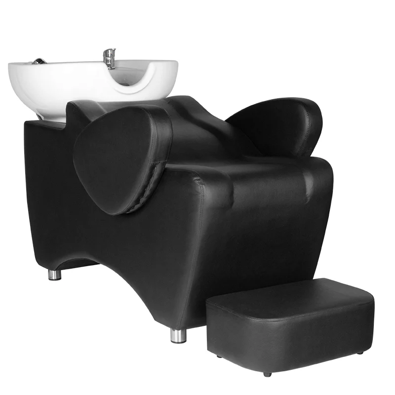 Kapperswasunit Zwart Professioneel – Hair System HSB46 – Met Keramische Wasbak & Voetsteun – Luxe Wasunit voor Kapsalon