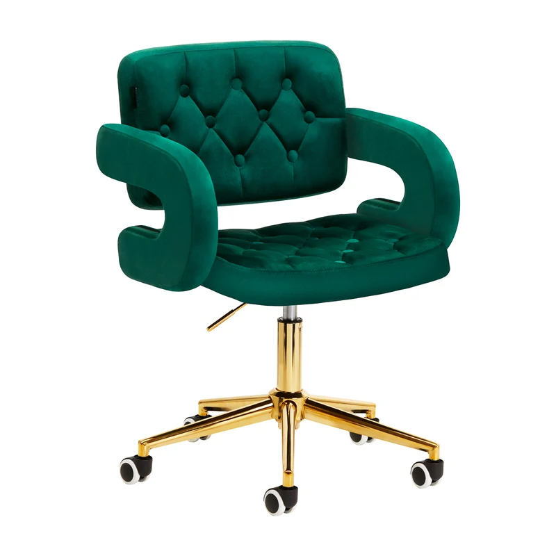 4Rico Fluwelen Bureaustoel Groen met Goud Onderstel QS-OF213G – Verstelbare Salonstoel voor Kantoor & Receptie – Luxe Design en Comfort