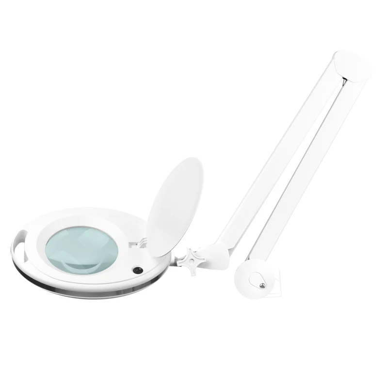 Loeplamp LED 5D met Schroefklem voor Manicure, Pedicure & Make-up – Professionele Tafel- en Aanrechtlamp met Vergrootglas – Elegante 6027 Wit