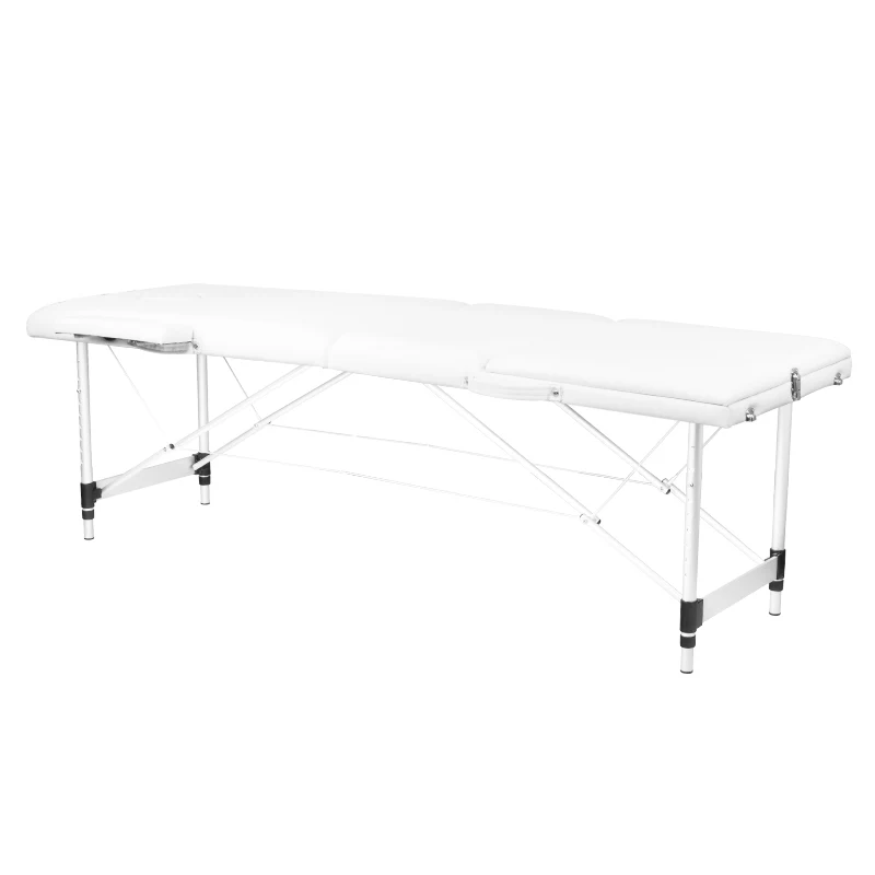 Inklapbare Massagetafel Aluminium 3 Zones Wit – Lichtgewicht Behandeltafel met Verstelbare Hoogte, Gezichtsuitsparing en Draagtas voor Massage en Therapie