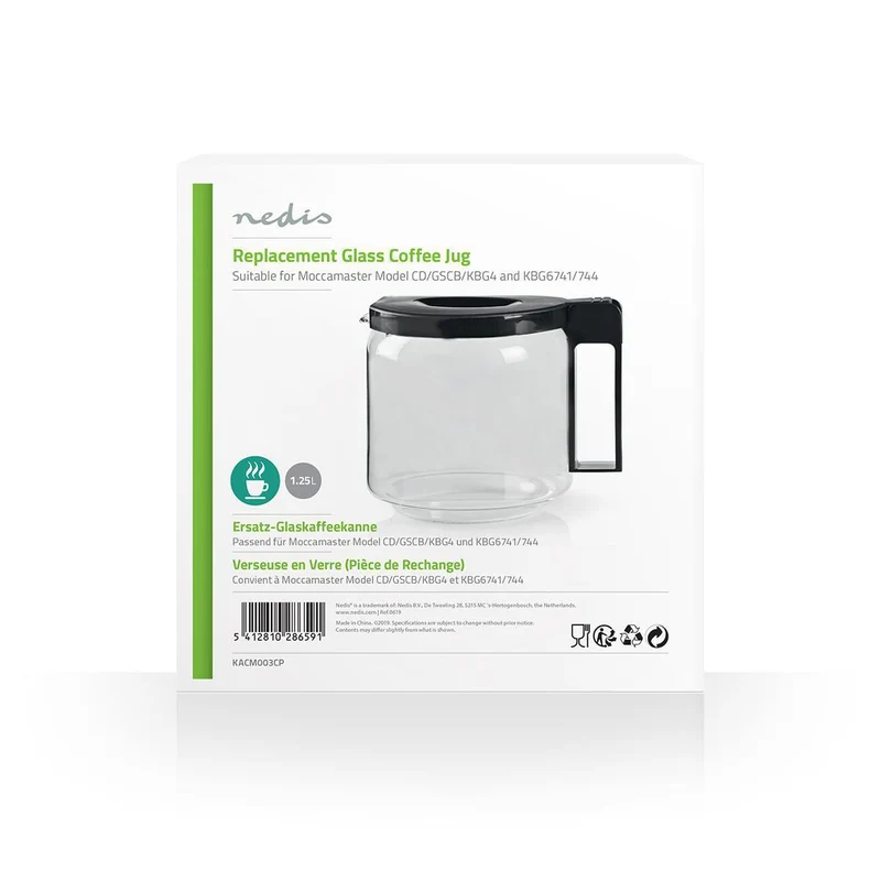 Glazen Koffiekan Geschikt voor: Moccamaster CD / GCS / KBG / Excellent 10SN - 1.25l - Zwart