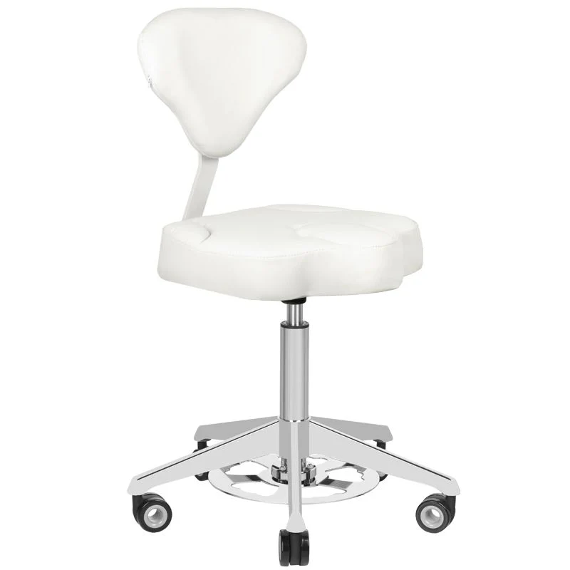 Cosmetische Kruk Wit met Rugleuning – Bump-Up Salonkruk met Wielen – Verstelbare Beautykruk Azzurro 156-F