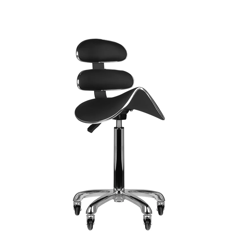 Zadelkruk Zwart Ergonomisch Verstelbaar – Met Rugleuning – Draaibare Salon- en Pedicurekruk met Wielen AM-880