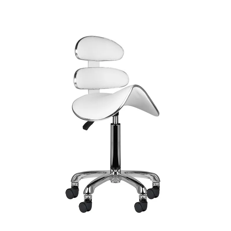 Zadelkruk Wit Ergonomisch Verstelbaar – Met Rugleuning – Draaibare Salon- en Pedicurekruk met Wielen AM-880