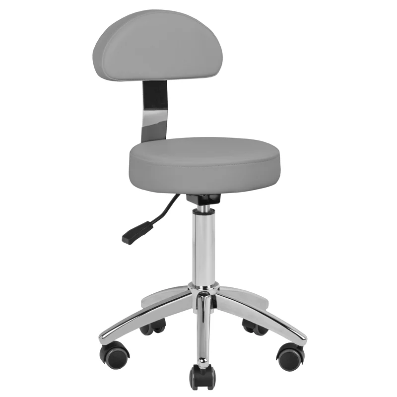 Pedicurekruk Grijs Verstelbaar met Wielen – Cosmetische Kruk met Afneembare Rugleuning – Salonkruk AM-304