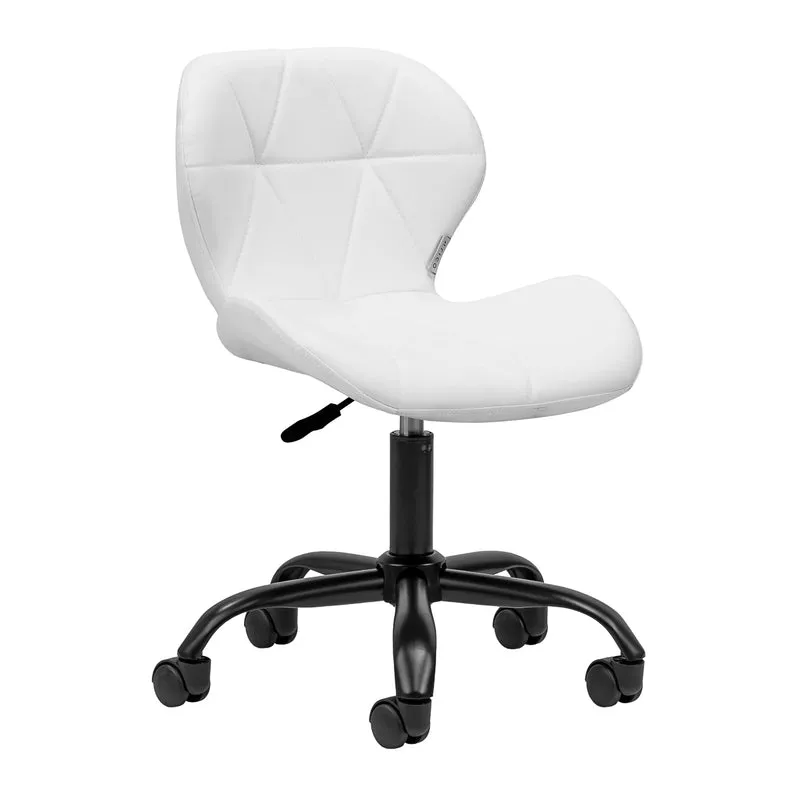 Salonstoel met Wielen Verstelbaar Wit – Met Rugleuning – Draaibaar – Beauty- en Werkstoel met Zwarte Basis 4Rico QS-06