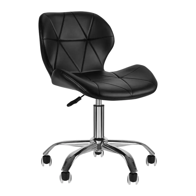 Salonstoel met Wielen Verstelbaar Zwart – Met Rugleuning – Draaibaar – Beauty- en Werkstoel met Chromen Basis 4Rico QS-06