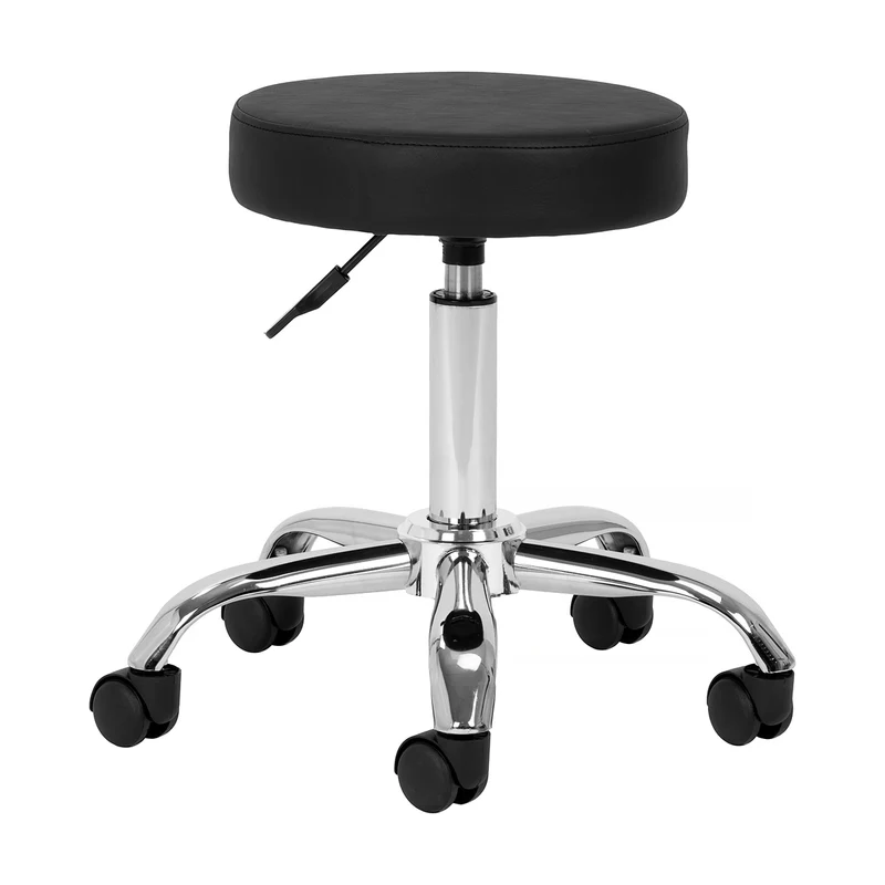 Salonkruk Zwart Verstelbaar met Wielen – Comfortabele Kapperskruk en Cosmetische Kruk voor Pedicure en Beauty Salons AM-310V