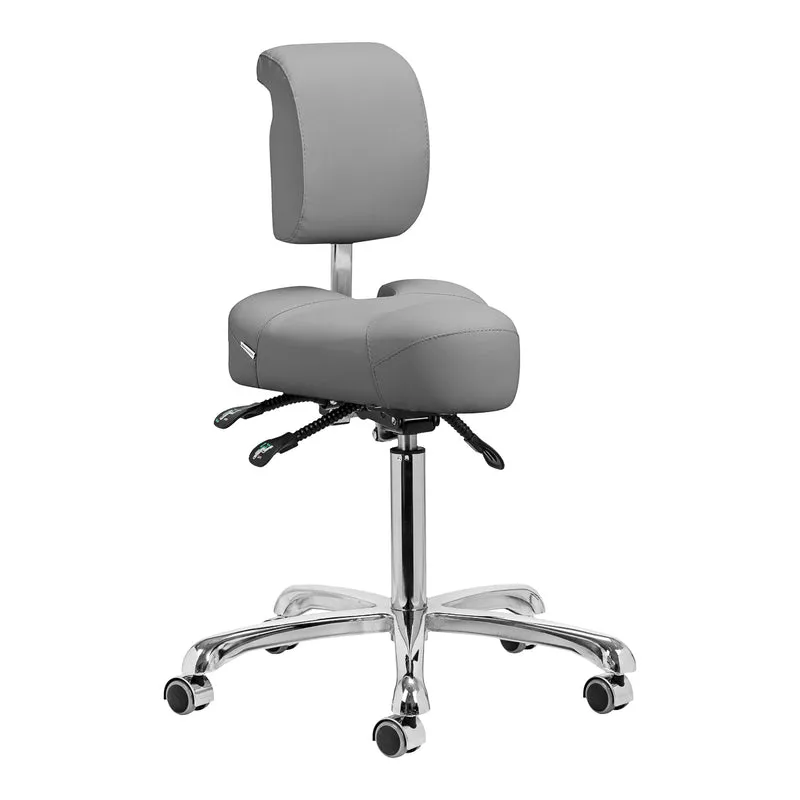 Cosmetische Ergonomische Zadelkruk Giovanni 1005 Grijs – Met Rugleuning – Verstelbaar – Op Wielen – Voor Pedicure, Schoonheidsspecialist & Kapper